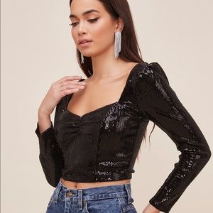 ASTR The Label Black Sequined Top